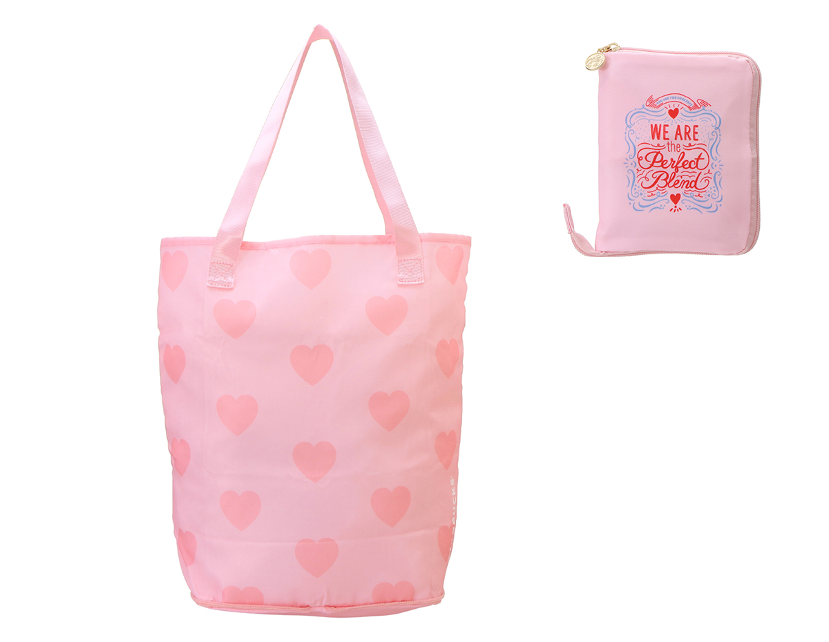 「バレンタイン2022TO GOポケッタブルエコバッグ ピンク」縦：36cm×横：上辺37.5cm・底辺24cm×奥行：15cm 2640円