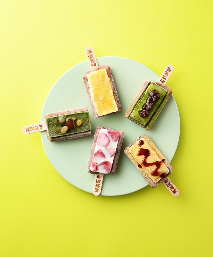 ＜和涼菓堂＞「涼菓バー」柚子432円、豆と抹茶411円、苺432円、もちきな粉519円、もち抹茶519円