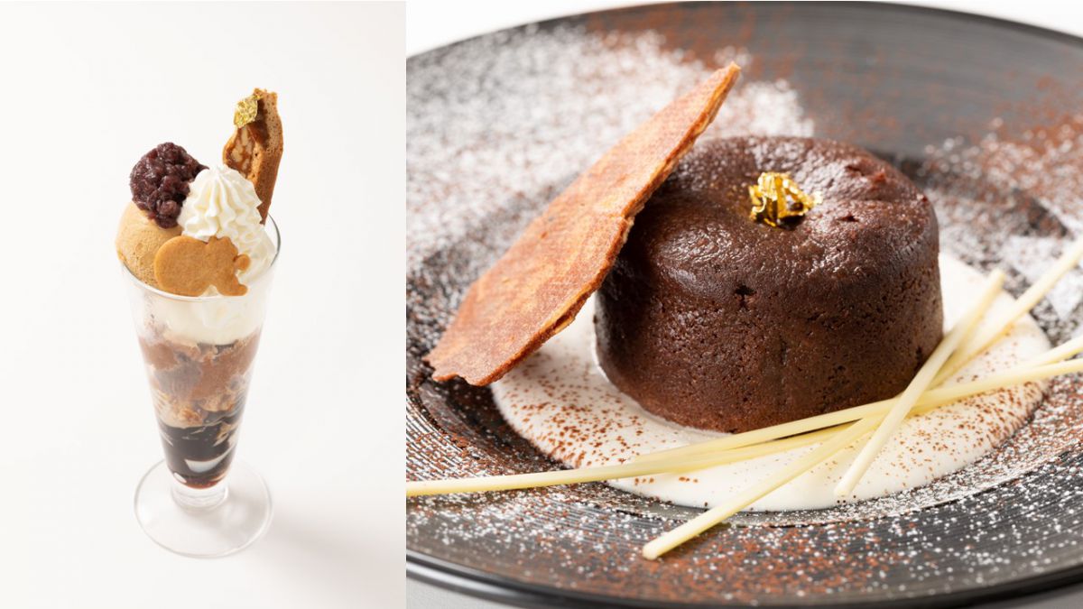 ＜鎌倉紅谷＞画像左) 【イートイン】＜鎌倉紅谷＞クルミッ子パフェ～粒あんとの出会い～ 1430円、画像右)【イートイン】 ＜鎌倉紅谷＞クーランショコラ 1100円