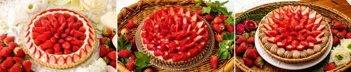 左から）4位「フレジエのタルト」、5位「イチゴのムースタルト」、6位「イチゴとチョコレートクリームのタルト」 