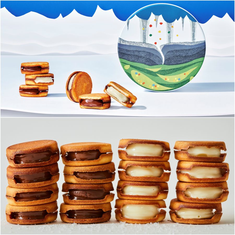 「スノーサンド白」ホワイトデー限定缶（白と黒 各3個入） 1485円 ※賞味期限：製造日より14日間