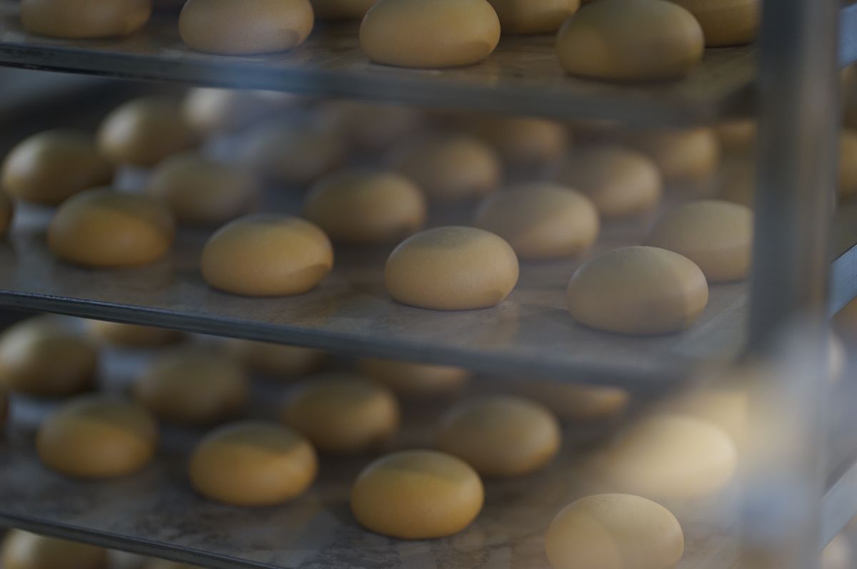 ガラス越しにカボニーの製造工程を見学