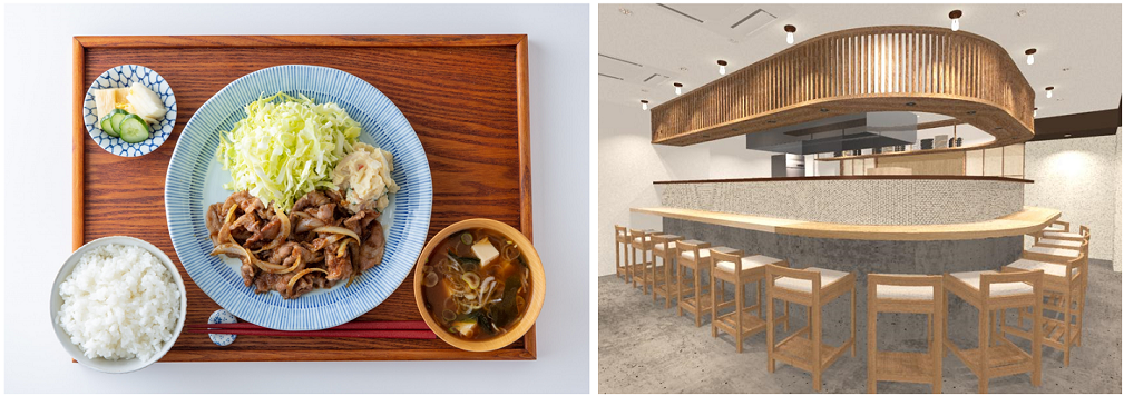 （左）「豚生姜焼き定食」1480円、（右）店内のイメージ