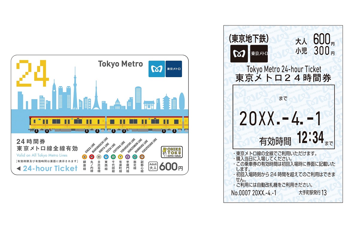 右／24時間券(前売り)、左／24時間券(当日)