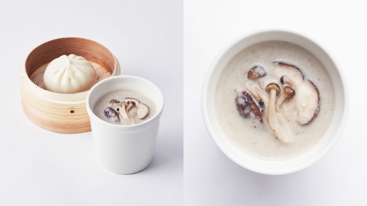 「2種のきのこの豆乳スープとPAOのセット」792円（イートイン価格）、777円（テイクアウト価格）