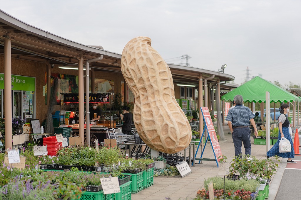 施設入口には大きな落花生のオブジェが！ 記念撮影に人気のスポット