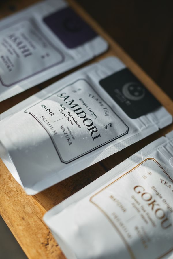 抹茶 ASAHI（30ｇ）1780円、GOKOU（30ｇ）1590円、SAMIDORI（30ｇ）1590円