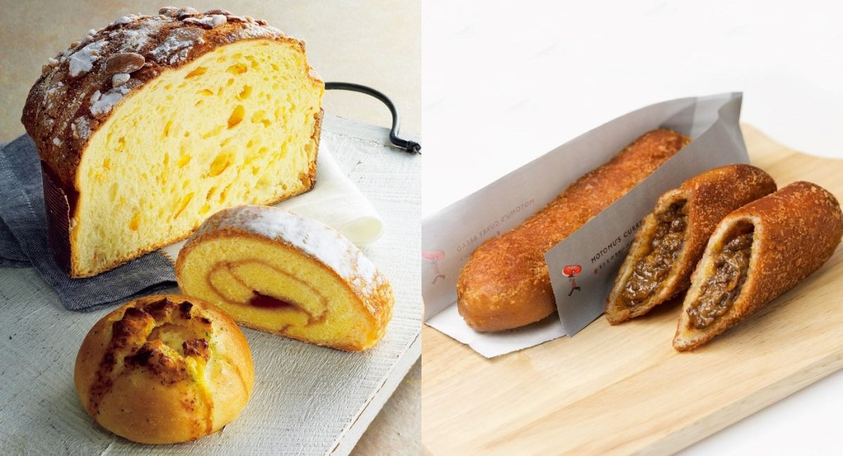 玉出木村家の「マヌルパン」238円（左手前）〈販売期間：4月26日（火）～5月2日（月）〉／もとむのカレーパンの「焼きたて もとむのカレーパンセット（2本入）」981円（右）〈販売期間：4月26日（火）～5月9日（月）〉