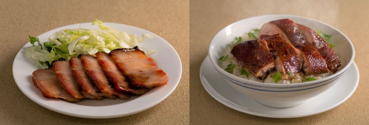 密汁叉焼（窯焼きチャーシュー）500円、焼鴨飯（鴨の窯焼き丼）900円