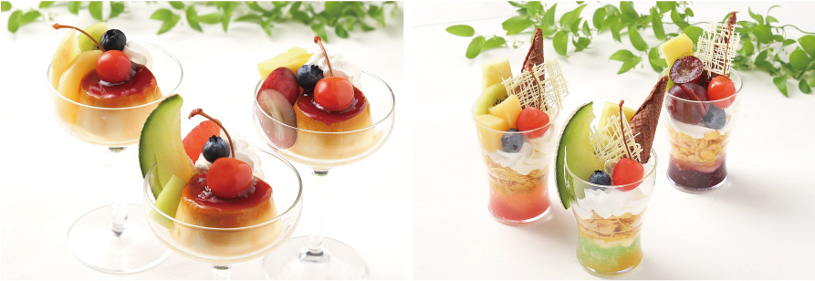 プリンアラモードとフルーツパフェ