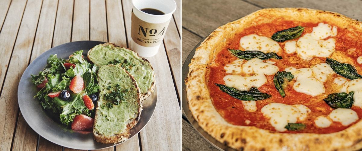 （左より）「アボカドトースト、フルーツサラダ」1100円、「マルゲリータ」980円