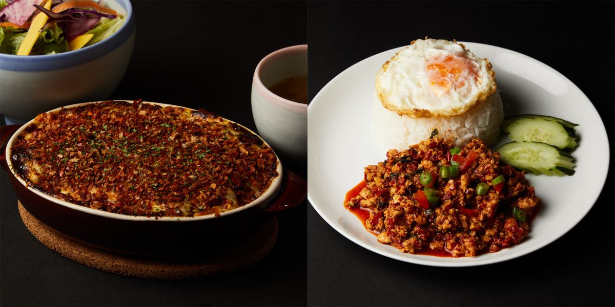 （写真左）旨辛！ハバネロ焼きチーズカレー／Café WASUGAZEN 1320円 ※1日限定5食＜辛さレベル…★★★★、虎ノ門ヒルズエリア＞（右）激辛ガパオライス／タイ料理 チャンロイkaaw 1180円＜辛さレベル…★★★★★、アークヒルズエリア＞