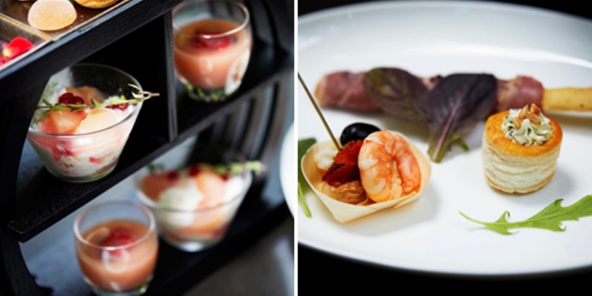 （写真左）中段、下段 （写真右）セイボリーの盛り合わせ