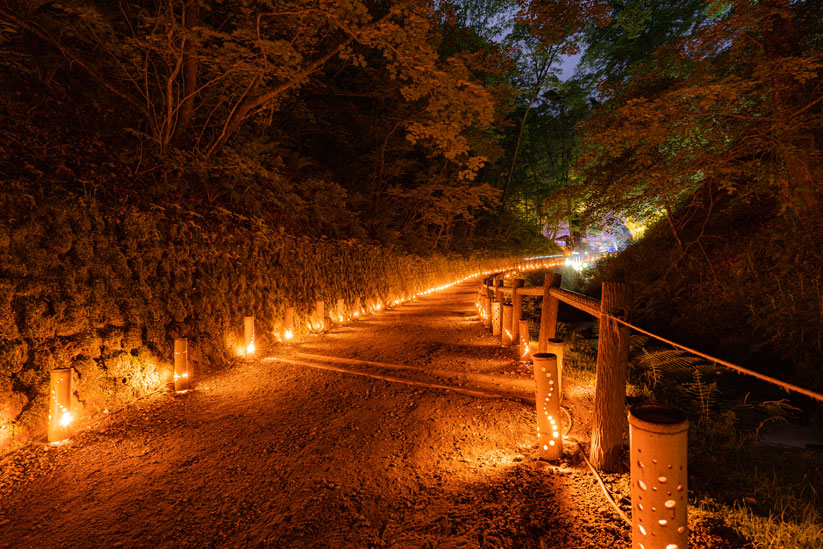 竹筒に空けられた穴から漏れる燈篭の光が美しい