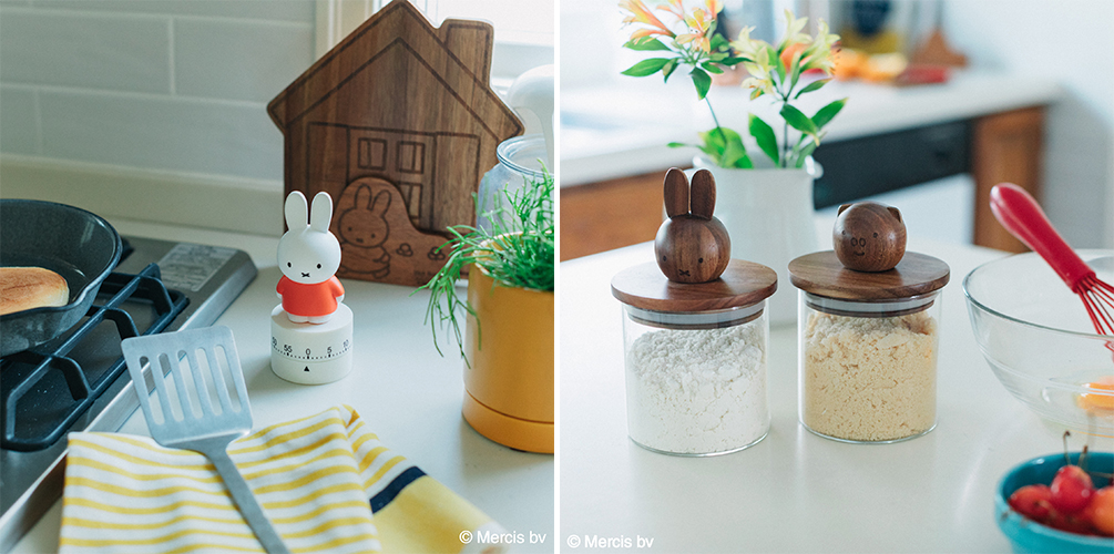 （写真左）キッチンタイマー 3080円 、カッティングボード 4950円、（右）ウッドキャニスター 各3630円