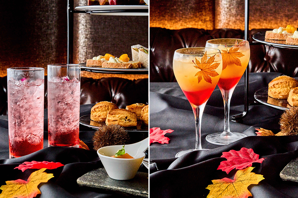 ウェルカムドリンク。左から「ピンクリボンシャイン」、「オータムブリス」