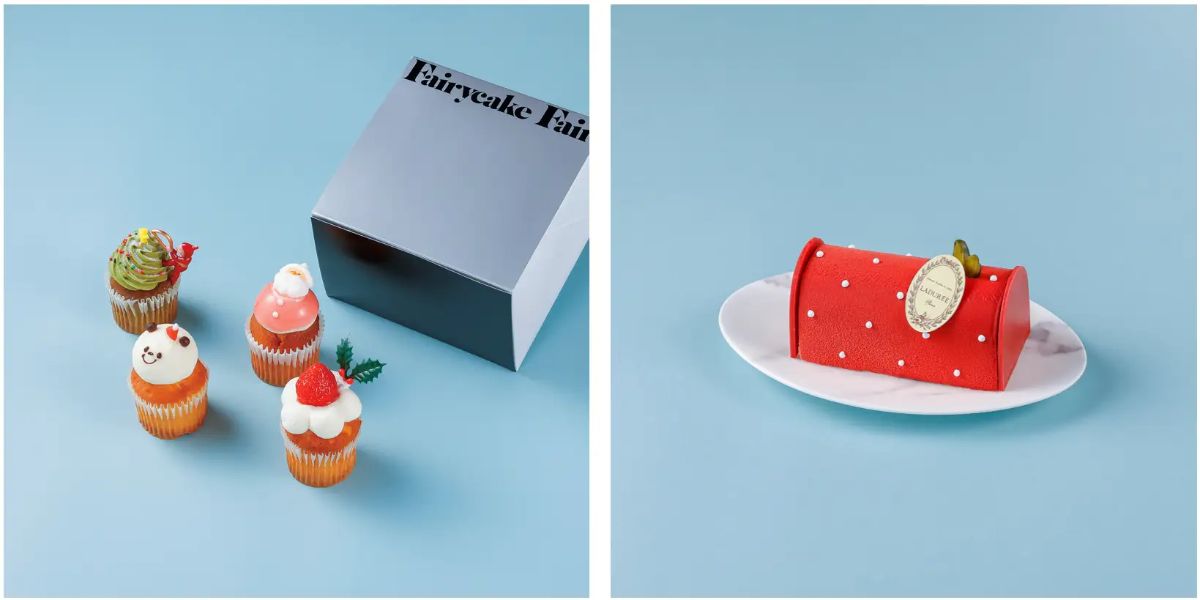 （左）＜東京駅限定・WEB予約対応＞【Fairycake Fair（グランスタ東京）】「クリスマスフレッシュカップケーキ4個box」1個直径約5cm×高さ約7cm  2020円 ※アルコール不使用　