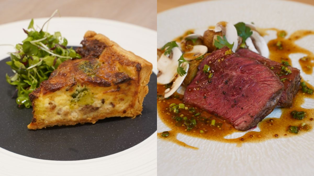 （写真左）本日のキッシュ 700円、（右）牛ハラミのステーキ 2,000円