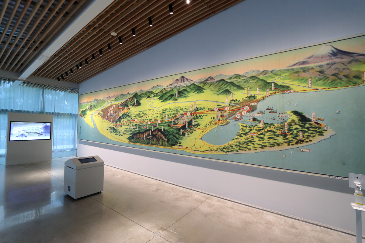 三保から静岡までの駅や名所が描かれている鳥瞰図