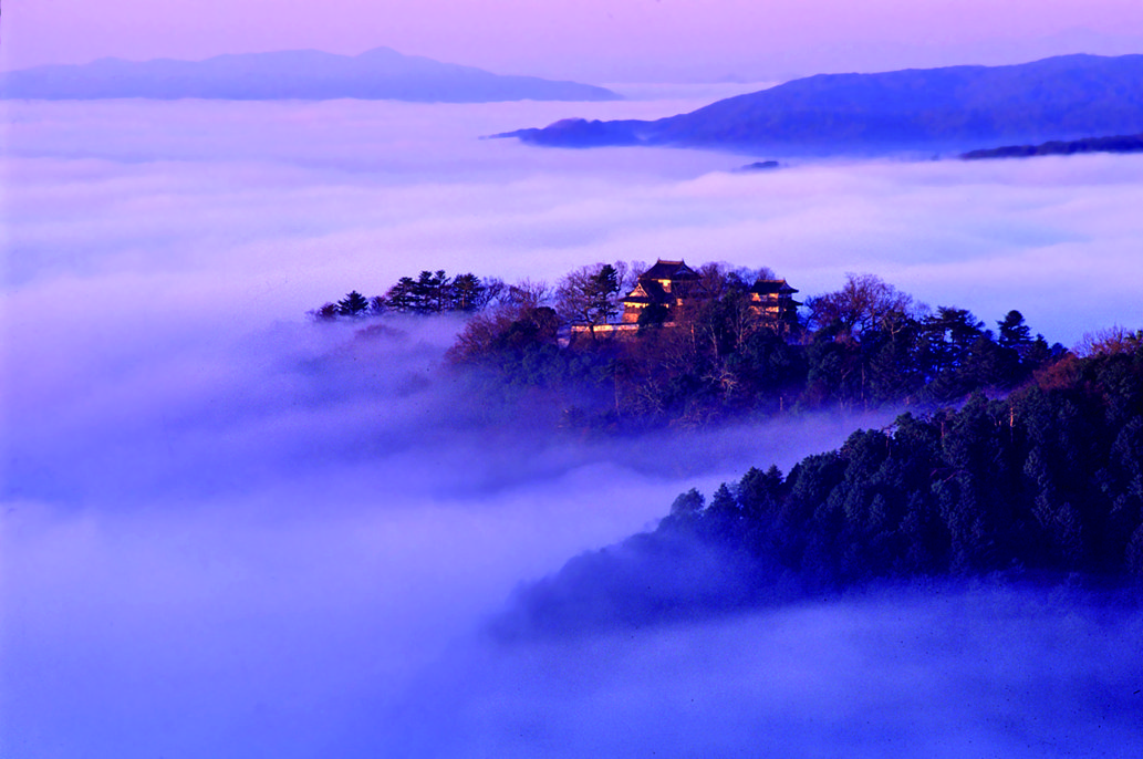 備中松山城展望台から望む雲海の城景色