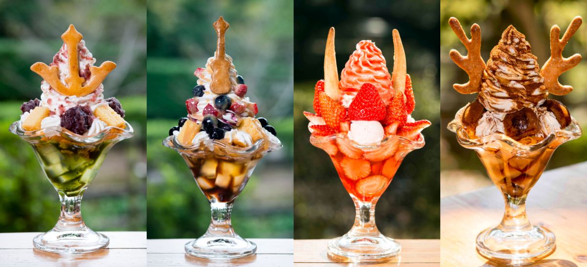 左から「酒井忠次パフェ」（960円）、「榊原康政パフェ」（960円）、「井伊直政スペシャルパフェ」（1602円）、「酒井忠次パフェ」（960円））※いずれも2023年1月1日以降の価格