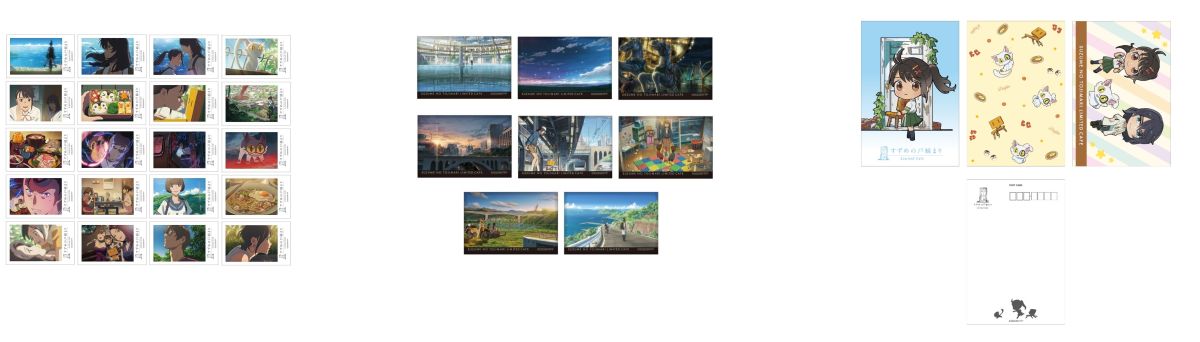 （左から）「インスタントフィルム風ステッカー(全20種)」各220円、「スクエアマグネット(全8種)」各440円、「ポストカード3枚セット」各660円