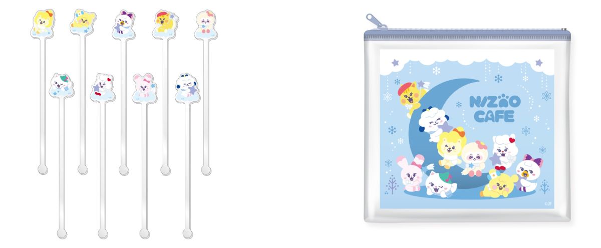 （左）「NIZOO アクリルマドラー （全9種）」858円、（右）「NIZOO クリアポーチ」1485円