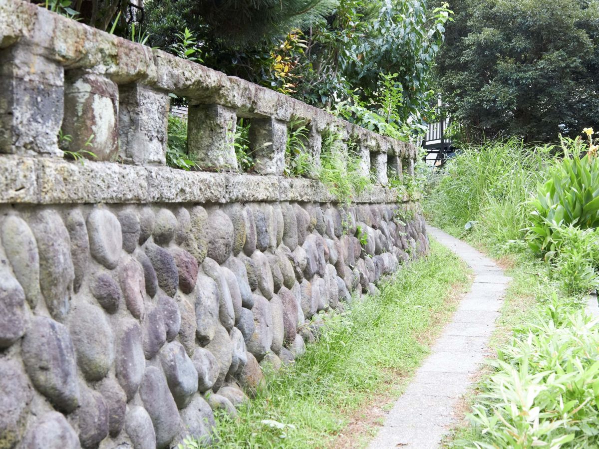 民家と駐車場の間にある細い道をずんずん、ずんずん！臆せずまっすぐ進みます 