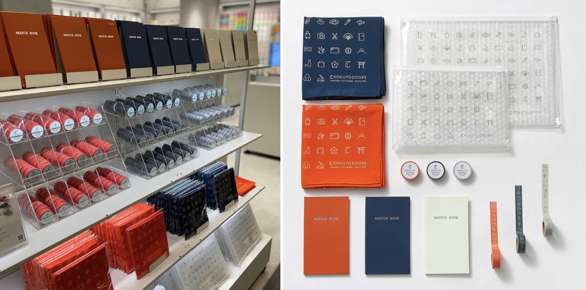 「撥水風呂敷」各種3300円、「ソフトクリアケース」（A4 サイズ）550円（A5サイズ）440円、「限定野帳」各種550円、「マスキングテープ」各種300円