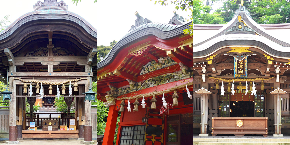 （左から）「奥津宮」、「中津宮」、「辺津宮」