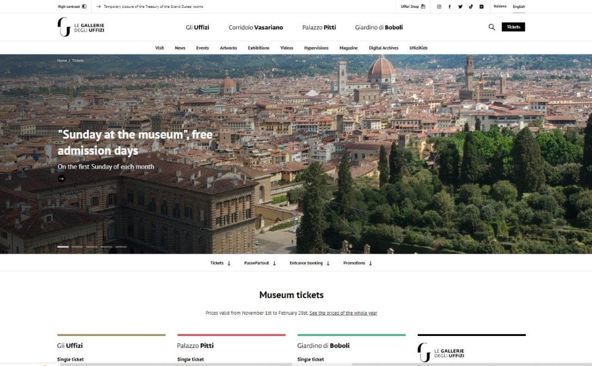 「ウッフィッツィ美術館」予約サイト