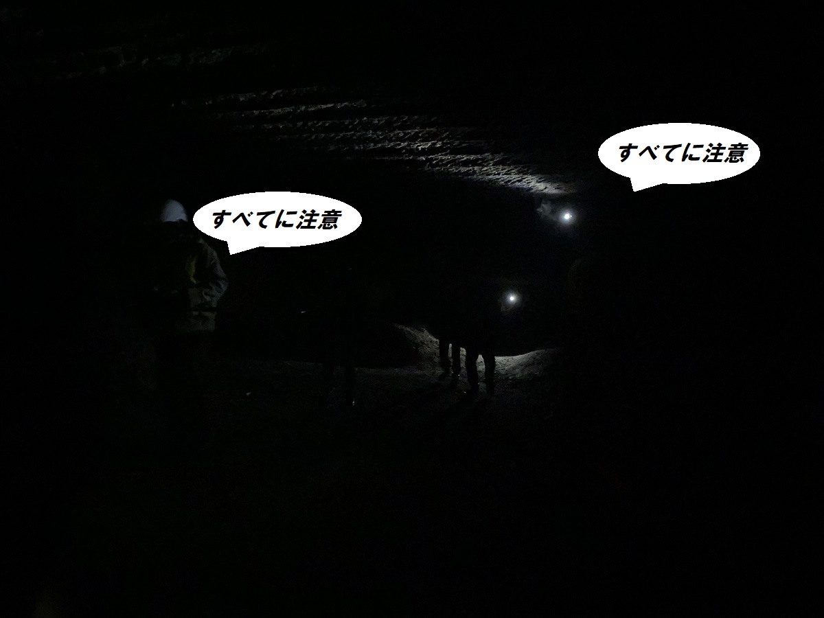暗い、暗すぎる。前の人に触らなければ怖くて進めません