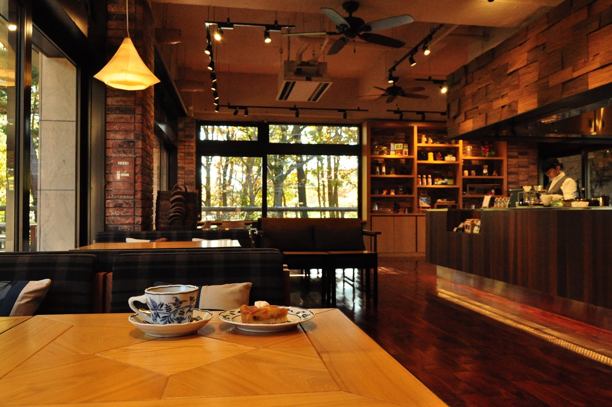 落ち着いた店内。窓の外に野鳥の姿も見られます