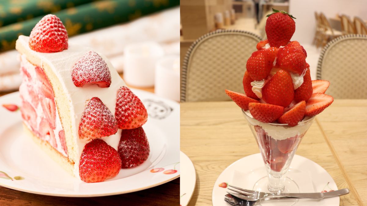 （写真左）「いちごズコット」※ケーキの販売状況や値段は時期により異なる、（右）「いちごパフェ」2420円
