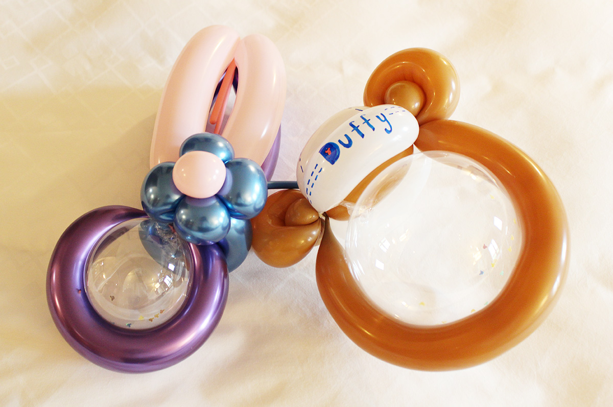 左がステラルー、右がダッフィーのバルーンクラフト！ダッフィーの顔が大きくなってしまいました…