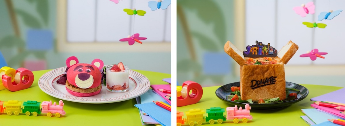 「【ロッツォ】ストロベリー風味のハンバーガー、【夜のサニーサイド】トマトシチューパン