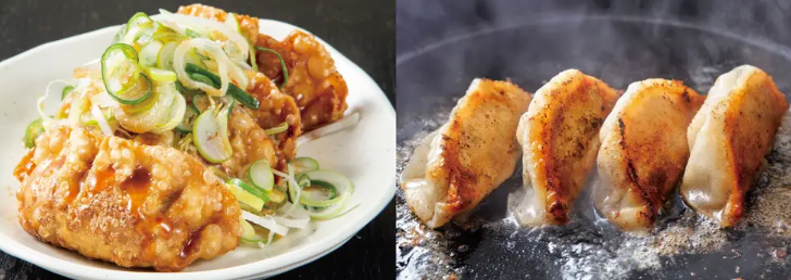 左から「信州味噌たれネギ餃子」、「牛醤薫る！格之進餃子」各700円