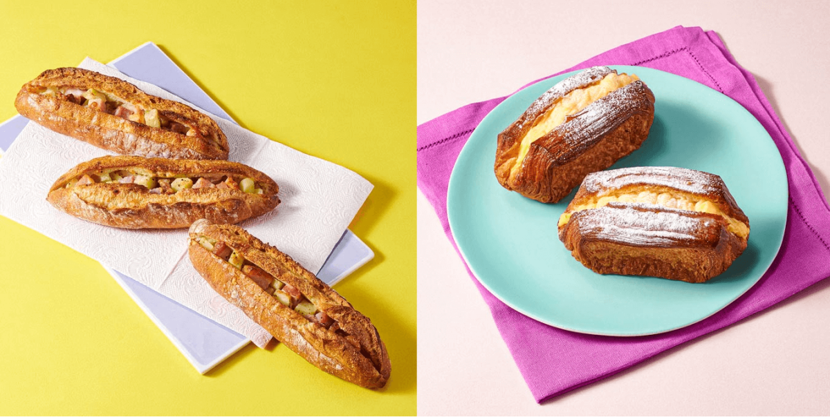 左から「じゃがいもとベーコンとエスカルゴバターのカスクルート」 486円、「カスタードクリームのダノワーズ」 401円