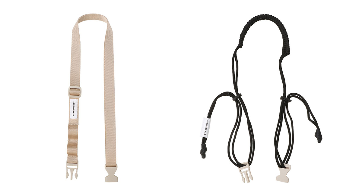 左「ワンマイルTOGO ホルダー用ロングテープストラップ ベージュ」700円、右「ワンマイルTOGO ホルダー用ロングパラコードストラップ ブラック」900円