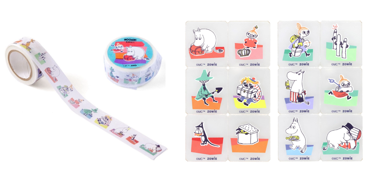 右「マスキングテープ」484円 （幅2cm×長さ7m）/ 左「アクリルブロックシール」各880円（シール全体：タテ9.0×ヨコ5.4cm） ©Moomin Characters™