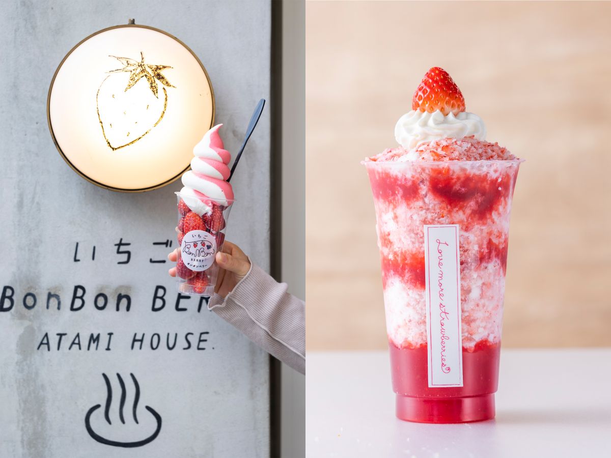 （写真左）「ごろごろいちごパフェ」1100円、（写真右）「けずりいちごおり」800円