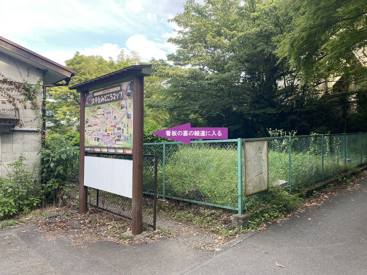 駅前のこの看板の裏からスタート