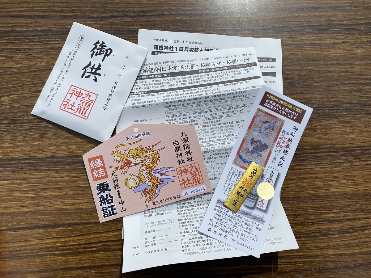 参拝申込をすると授与される品々