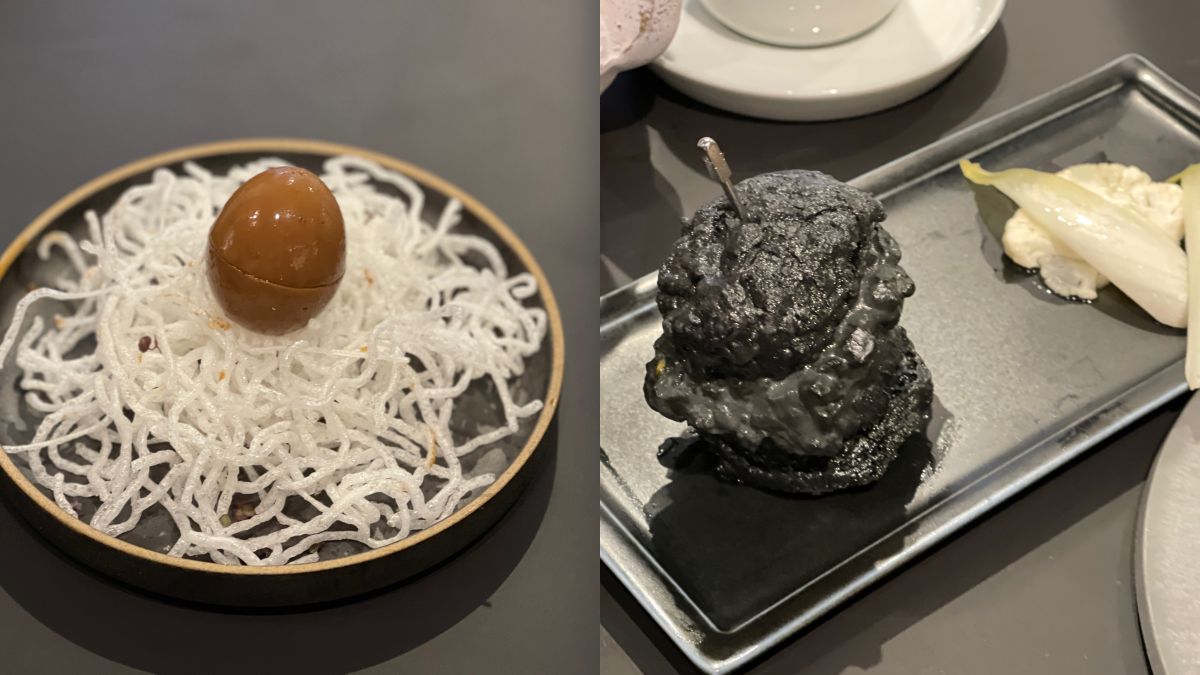 （左から）「雲丹卵」、「帆立フリットバーガーと白サラダ」