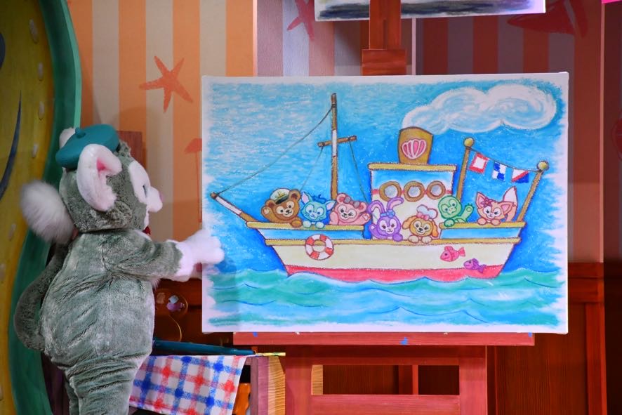 絵をかくのが得意なジェラトーニはダッフィーの夢を描いてあげます