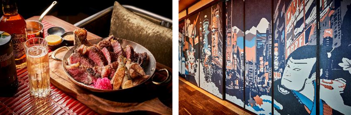 「ウイスキーノヴァ」の壁には、大阪の街なみが