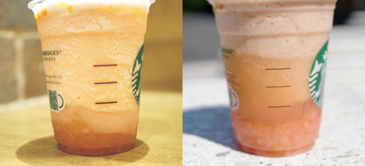 左から、ホワイトモカシロップ、タゾチャイシロップを追加したもの