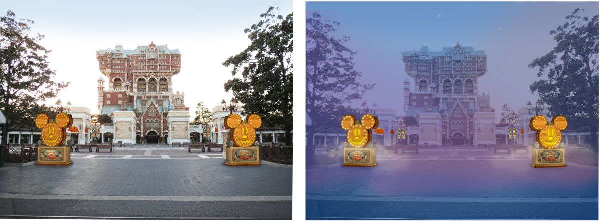 ウォーターフロントパークのデコレーション 昼と夜