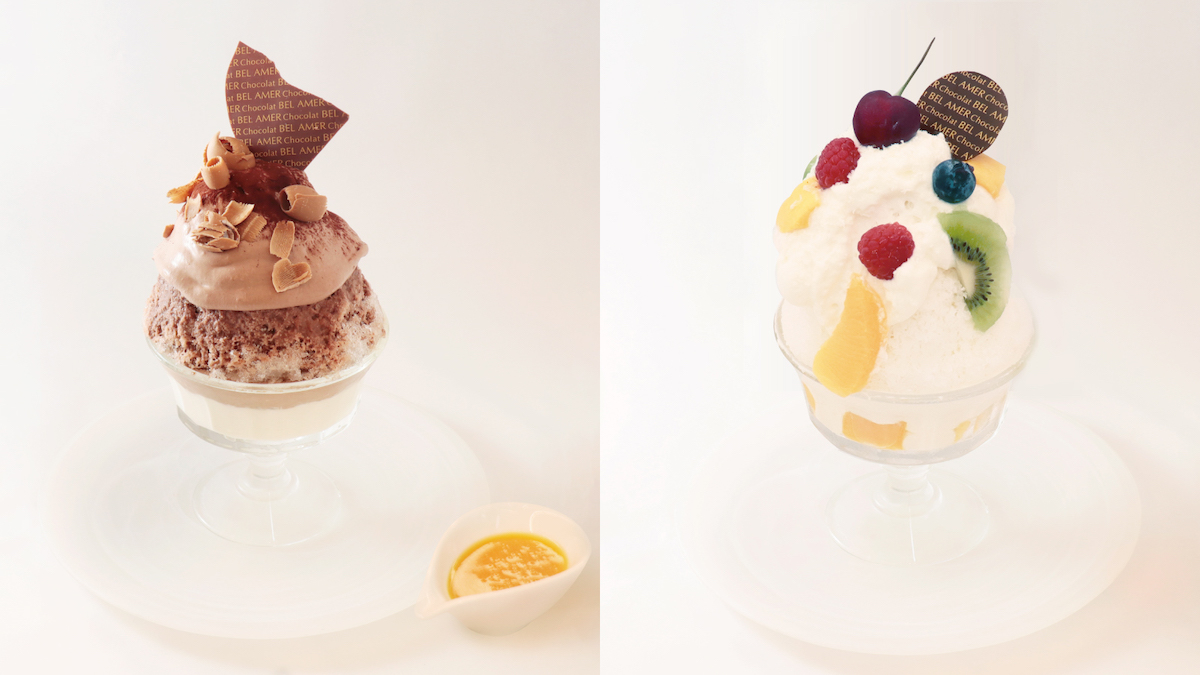 左から「かき氷 ショコラノワール」、「かき氷 フルーツショコラブラン」各1760円