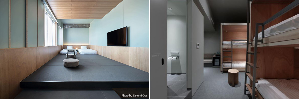 左から「Superior with Japanese-style」、「Moderate Bunk Group」 ／KAIKA 東京 by THE SHARE HOTELS
